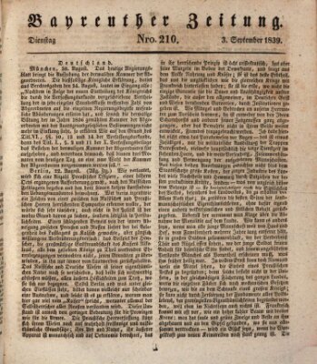 Bayreuther Zeitung Dienstag 3. September 1839