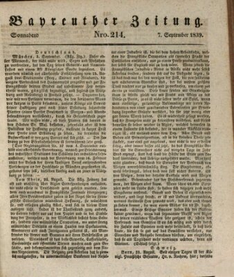 Bayreuther Zeitung Samstag 7. September 1839