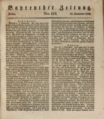 Bayreuther Zeitung Freitag 13. September 1839