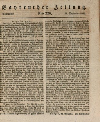 Bayreuther Zeitung Samstag 21. September 1839