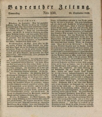 Bayreuther Zeitung Donnerstag 26. September 1839