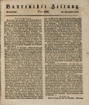 Bayreuther Zeitung Samstag 30. November 1839