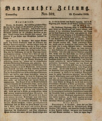 Bayreuther Zeitung Donnerstag 19. Dezember 1839