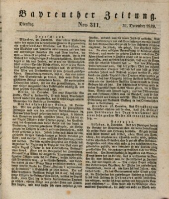 Bayreuther Zeitung Dienstag 31. Dezember 1839