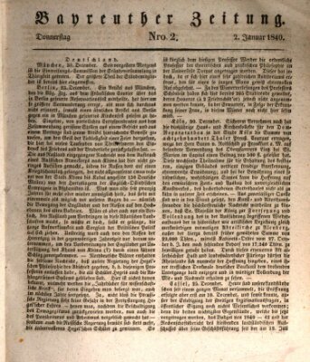 Bayreuther Zeitung Donnerstag 2. Januar 1840