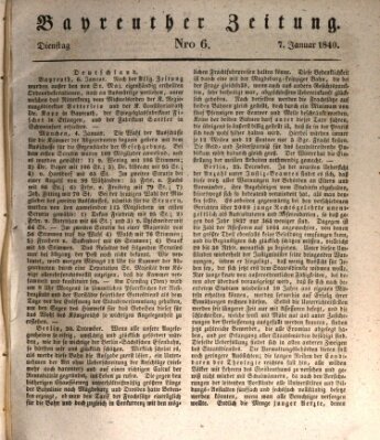 Bayreuther Zeitung Dienstag 7. Januar 1840