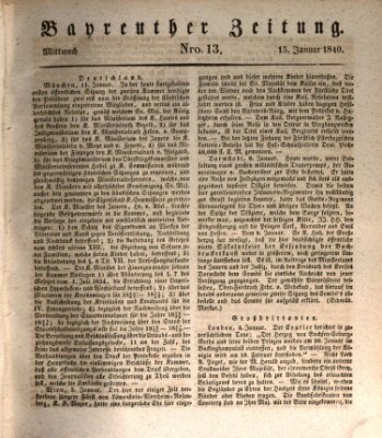 Bayreuther Zeitung Mittwoch 15. Januar 1840