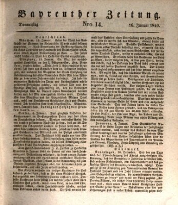 Bayreuther Zeitung Donnerstag 16. Januar 1840