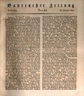 Bayreuther Zeitung Donnerstag 20. Februar 1840