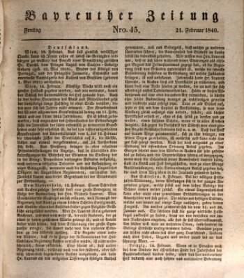 Bayreuther Zeitung Freitag 21. Februar 1840