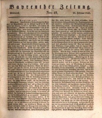 Bayreuther Zeitung Mittwoch 26. Februar 1840