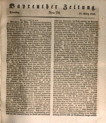 Bayreuther Zeitung Dienstag 31. März 1840