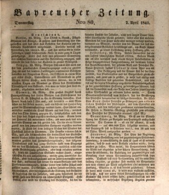 Bayreuther Zeitung Donnerstag 2. April 1840