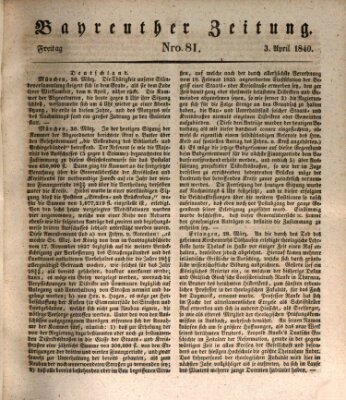 Bayreuther Zeitung Freitag 3. April 1840