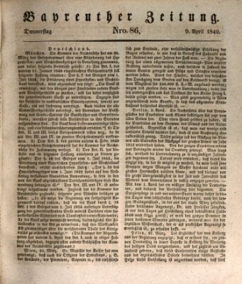 Bayreuther Zeitung Donnerstag 9. April 1840