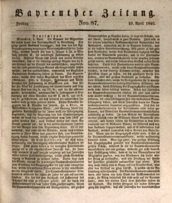 Bayreuther Zeitung Freitag 10. April 1840