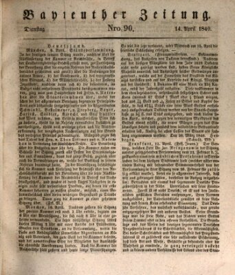 Bayreuther Zeitung Dienstag 14. April 1840