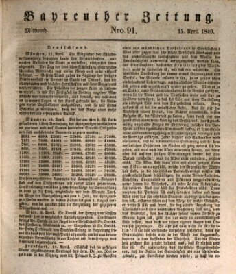 Bayreuther Zeitung Mittwoch 15. April 1840