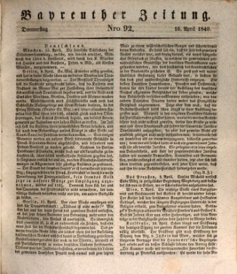 Bayreuther Zeitung Donnerstag 16. April 1840