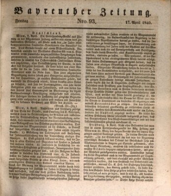 Bayreuther Zeitung Freitag 17. April 1840