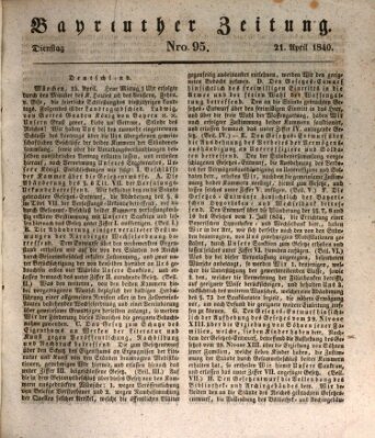 Bayreuther Zeitung Dienstag 21. April 1840