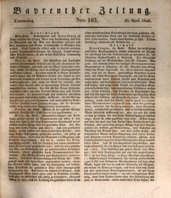 Bayreuther Zeitung Donnerstag 30. April 1840