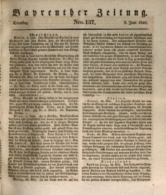 Bayreuther Zeitung Dienstag 9. Juni 1840