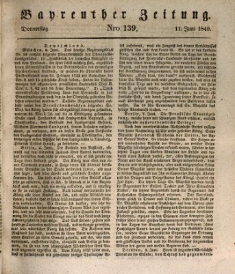 Bayreuther Zeitung Donnerstag 11. Juni 1840