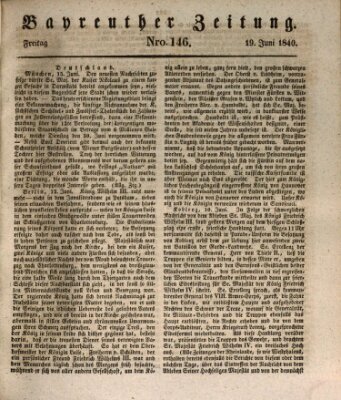 Bayreuther Zeitung Freitag 19. Juni 1840