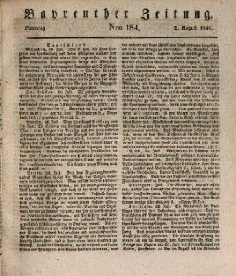 Bayreuther Zeitung Sonntag 2. August 1840