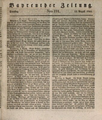 Bayreuther Zeitung Dienstag 11. August 1840