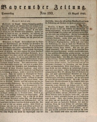 Bayreuther Zeitung Donnerstag 13. August 1840