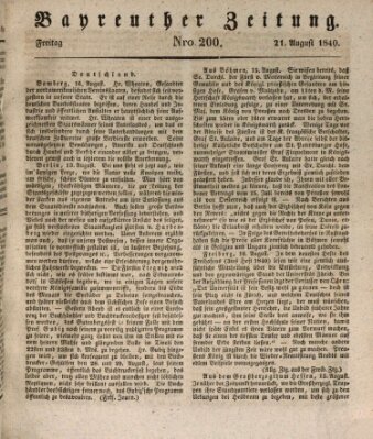 Bayreuther Zeitung Freitag 21. August 1840