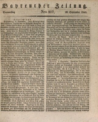 Bayreuther Zeitung Donnerstag 10. September 1840