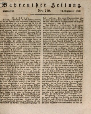 Bayreuther Zeitung Samstag 12. September 1840