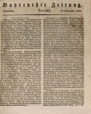 Bayreuther Zeitung Donnerstag 17. September 1840