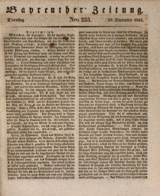 Bayreuther Zeitung Dienstag 29. September 1840