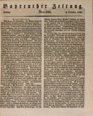 Bayreuther Zeitung Freitag 2. Oktober 1840