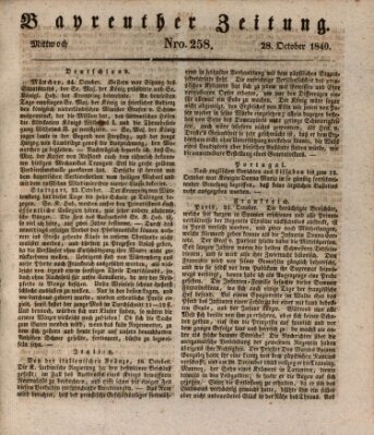 Bayreuther Zeitung Mittwoch 28. Oktober 1840