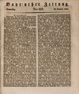 Bayreuther Zeitung Donnerstag 29. Oktober 1840