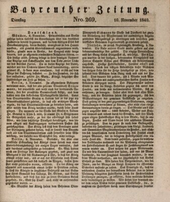 Bayreuther Zeitung Dienstag 10. November 1840