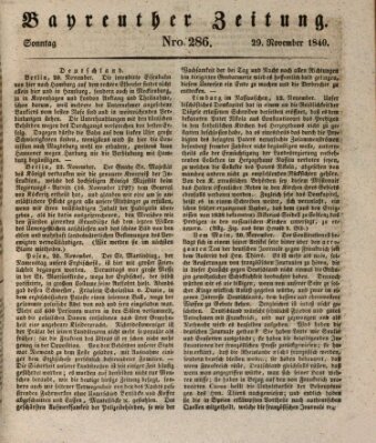 Bayreuther Zeitung Sonntag 29. November 1840