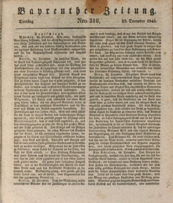 Bayreuther Zeitung Dienstag 29. Dezember 1840