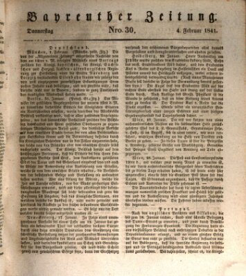 Bayreuther Zeitung Donnerstag 4. Februar 1841