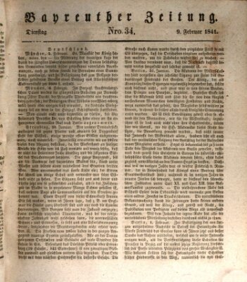 Bayreuther Zeitung Dienstag 9. Februar 1841