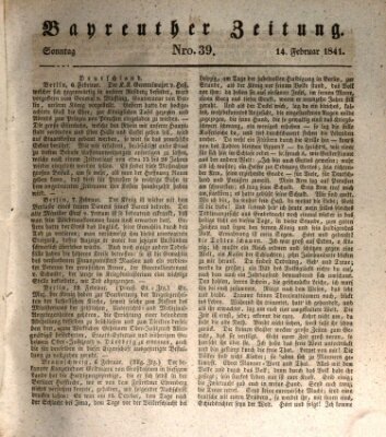 Bayreuther Zeitung Sonntag 14. Februar 1841