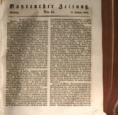 Bayreuther Zeitung Sonntag 21. Februar 1841