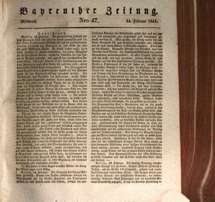 Bayreuther Zeitung Mittwoch 24. Februar 1841