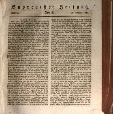 Bayreuther Zeitung Sonntag 28. Februar 1841