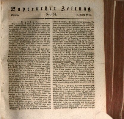 Bayreuther Zeitung Dienstag 16. März 1841